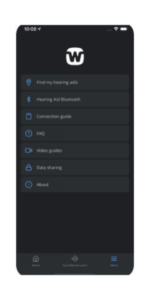 Widex Moment Sheer App Menu