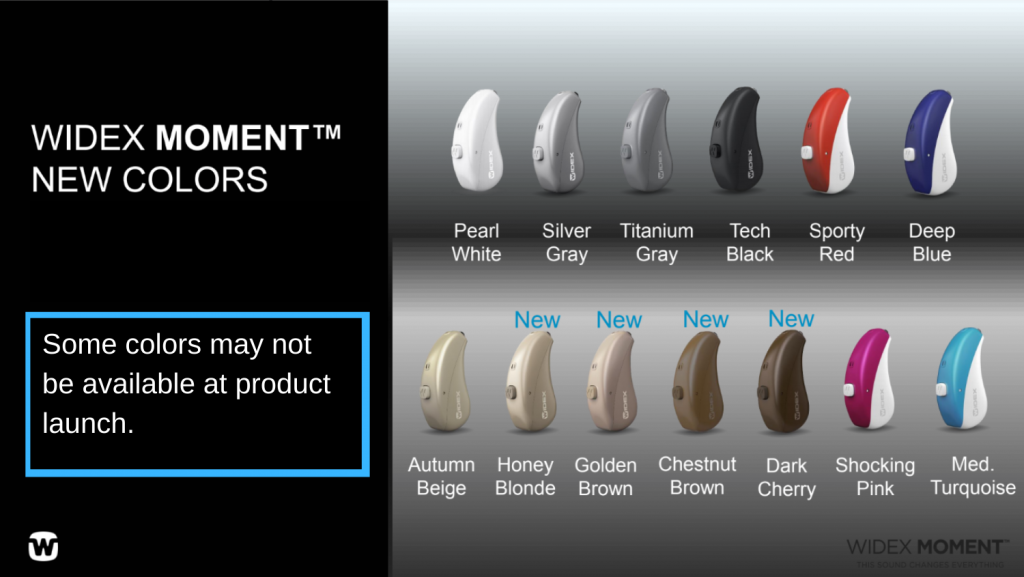 Widex Moment Hearing Aid Color Options.