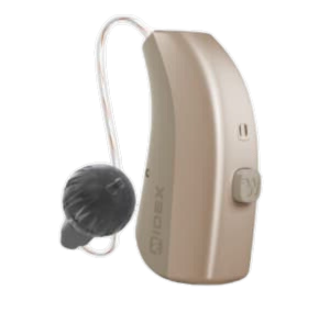Widex Moment 440 hearing aid in tan silk color.
