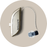 ReSound Omnia hearing aid in champagne color.