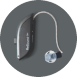 ReSound Omnia hearing aid in Graphite color.