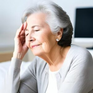 Tired Lady due to hearing loss. Tiredness and hearing loss.