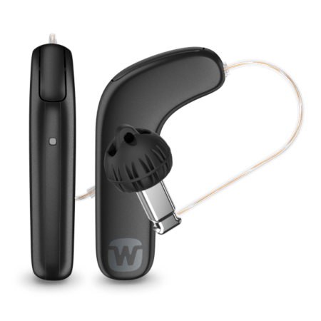 Widex SmartRic 440 Rechargeable hearing aid in tech black color.